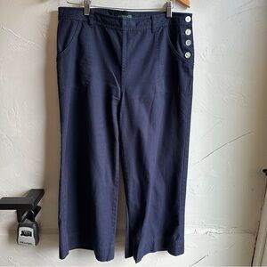 Lauren Ralph Lauren Navy Button Sailor Pants Coastal Prep Utility Size 12